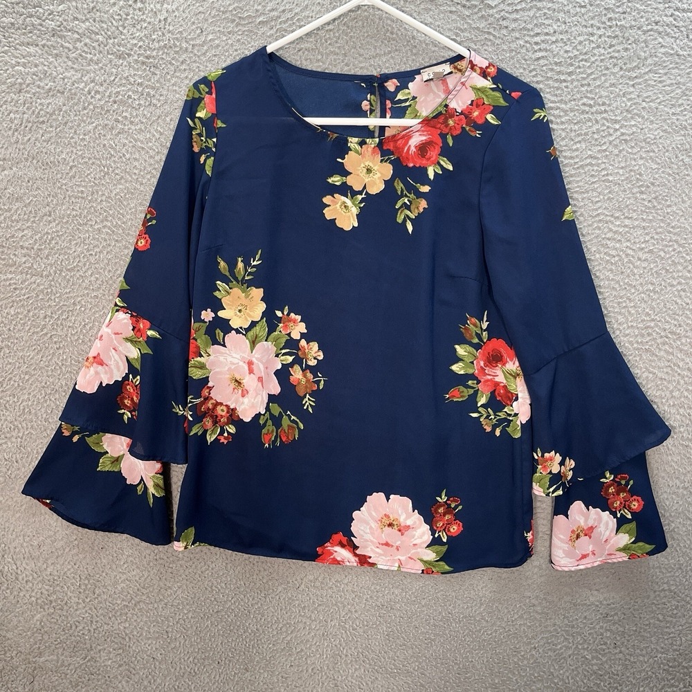 Como Vintage Shirt Womens Small Multicolor Floral Blouse Sheer Cottagecore